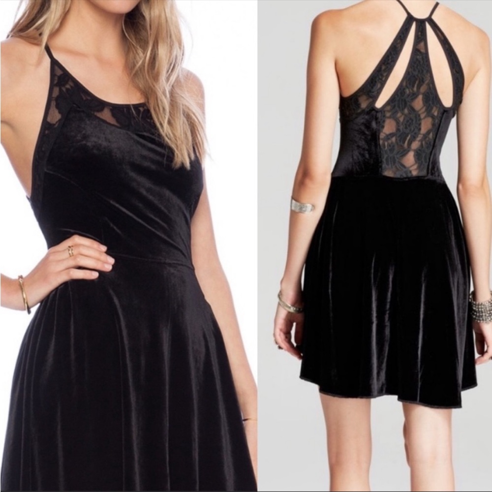 Free People Black Velvet/Lace Mini Dress Small